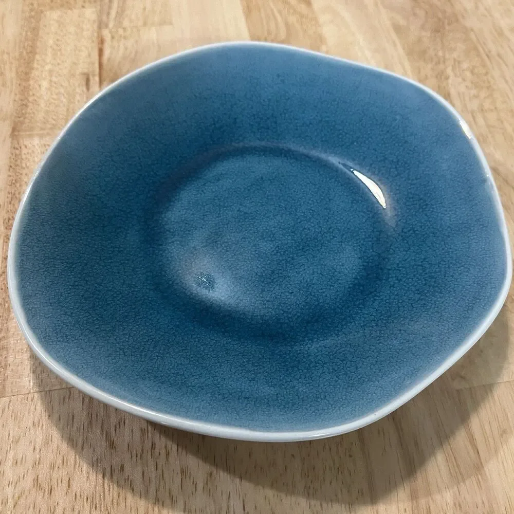 Crate & Barrel CB2 Organically Shaped Crackle Glaze Plate Set of 6 Salad Dinner